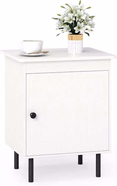 KORVIXA Modern Bedside Table with Single Door Cabinet in White, W/D/H: 100 x 100 x 100 cm – 1