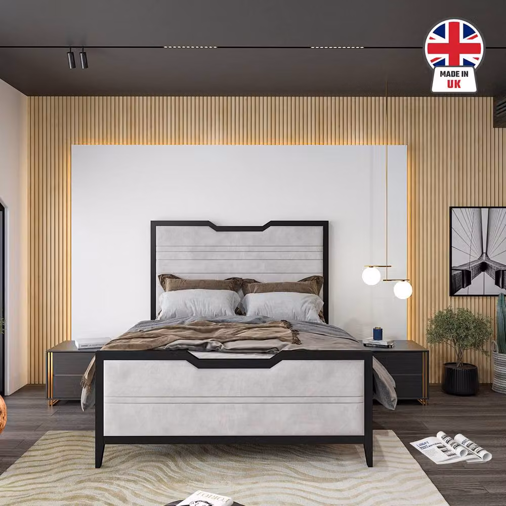 KDMD Cromer Luxury King Size Bed Frame in Silver and Grey Metal and Fabric – 3