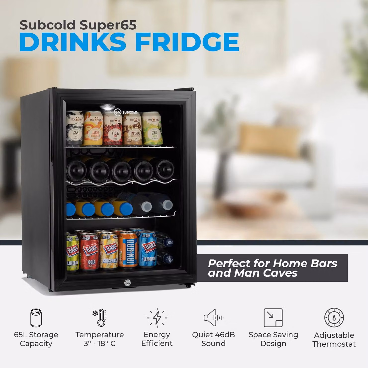 Subcold Super 65 LED Beer Fridge in Black, Freestanding Compressor Model with Lockable Glass Door, W/D/H: 60 x 60 x 123.5 cm – 4