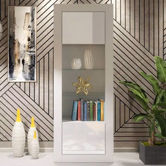 Creative Furniture Illume Display Cabinet, White Glossy Finish with Glass Doors, H 170 cm x W 63 cm x D 35 cm – 1