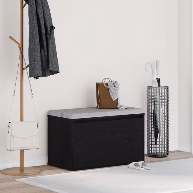 Berkfield Home Black Oak Hall Bench Shoe Rack W/D/H: 80 x 40 x 45 cm
