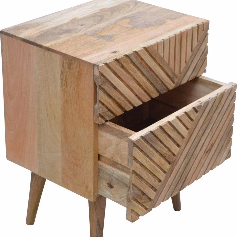 Wyld Haus Lille Hand Carved Natural Mango Wood 2 Drawer Bedside Table in Brown – 3