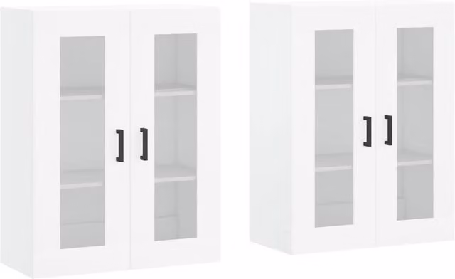 Berkfield Home Set of 2 White Wall Mounted Cabinets with Glass Doors and Internal Shelves