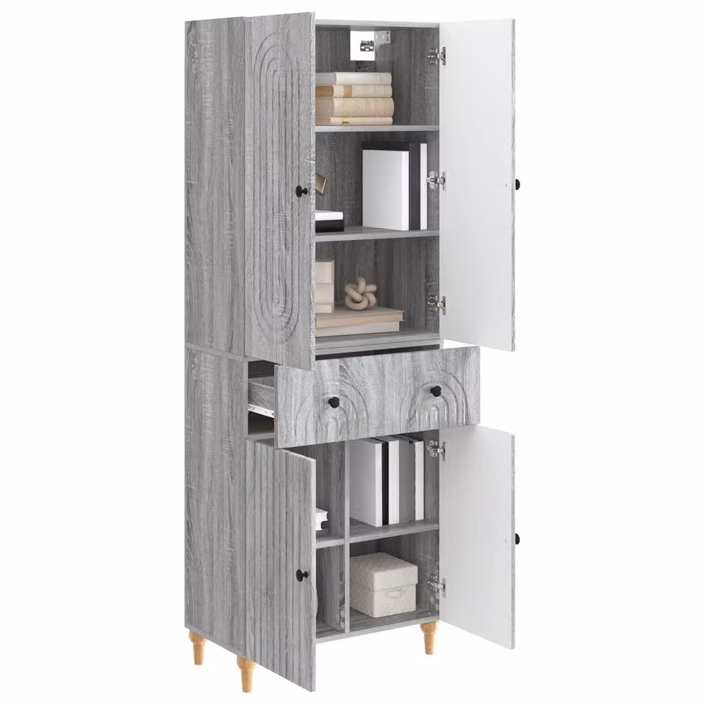 Berkfield Home 2-Piece Grey MDF Cabinet Set with Internal Shelves and Drawers, W/D/H: 66 x 34.5 x 90 cm – 2