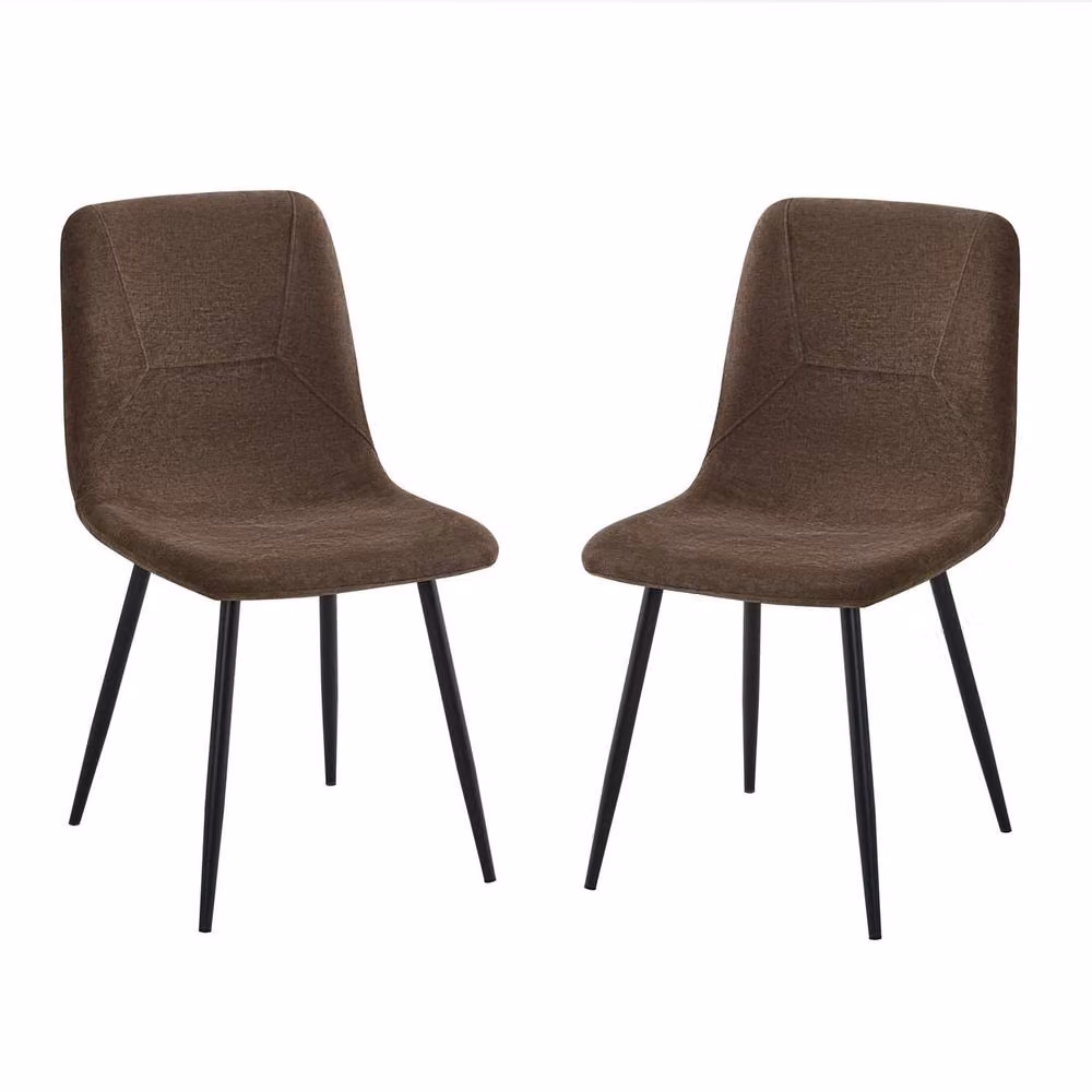 FWStyle Evie Set of 2 Brown Linen Upholstered Dining Chairs with Black Metal Legs – 4