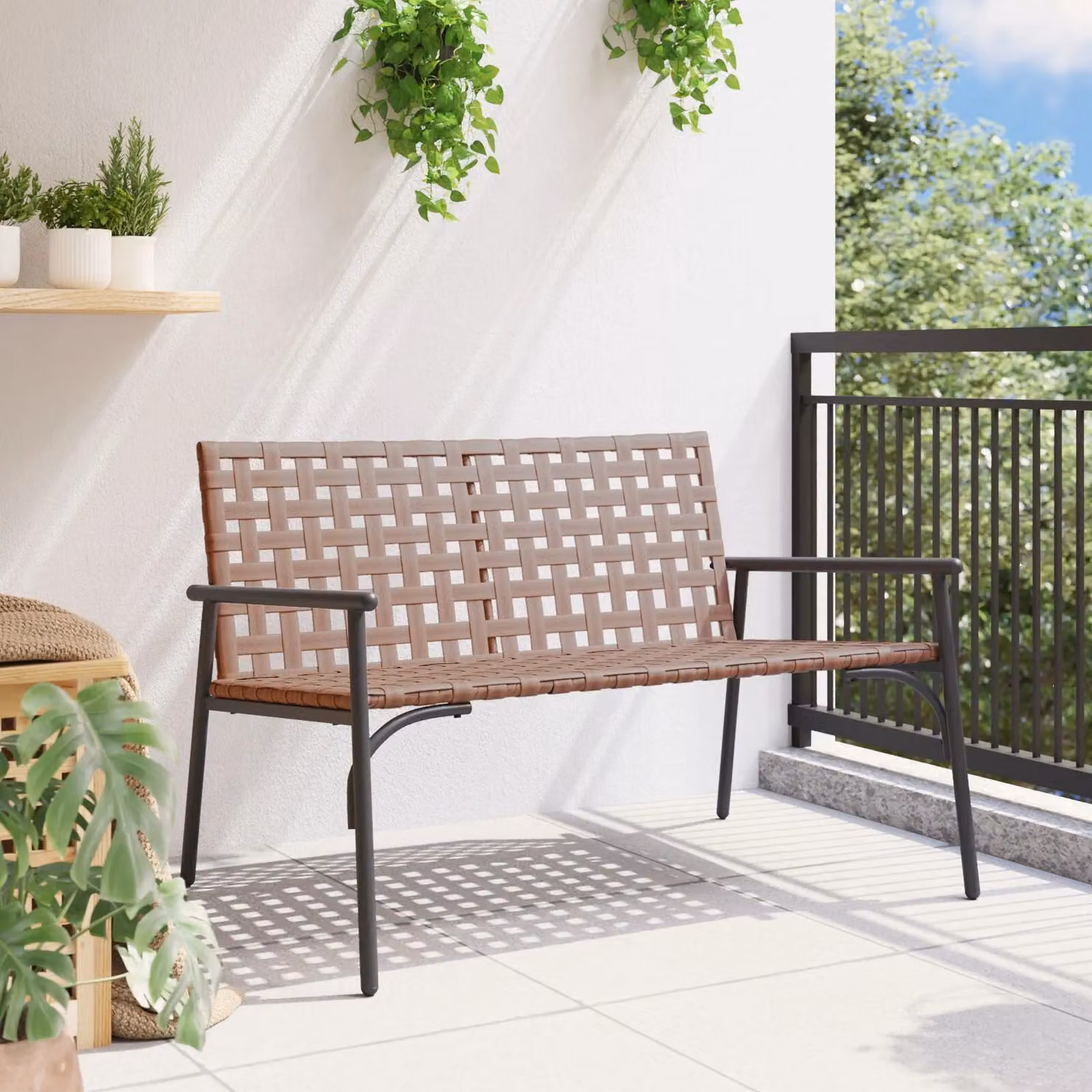 Berkfield Home Modern Poly Rattan Garden Bench in Black and Brown, W/D/H: 113 x 79 x 75 cm – 3