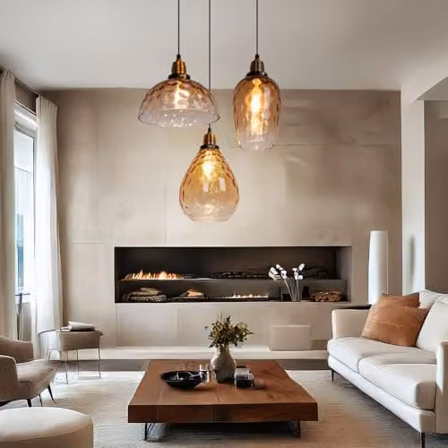 Globo Lighting Amber and Black Glass Pendant Lamp for Living Rooms and Dining Rooms – 3