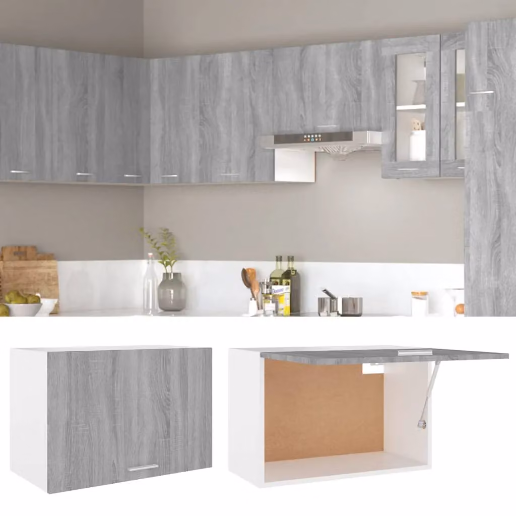 Berkfield Home Grey Sonoma Wall Mounted Hanging Kitchen Cabinet with Hinged Doors and Internal Shelves, W: 60 cm, D: 31 cm, H: 40 cm – 2