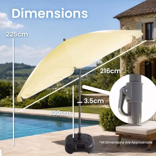 Solterra 2.4m Garden Parasol with Base in Beige with UPF 50+ Protection – 2
