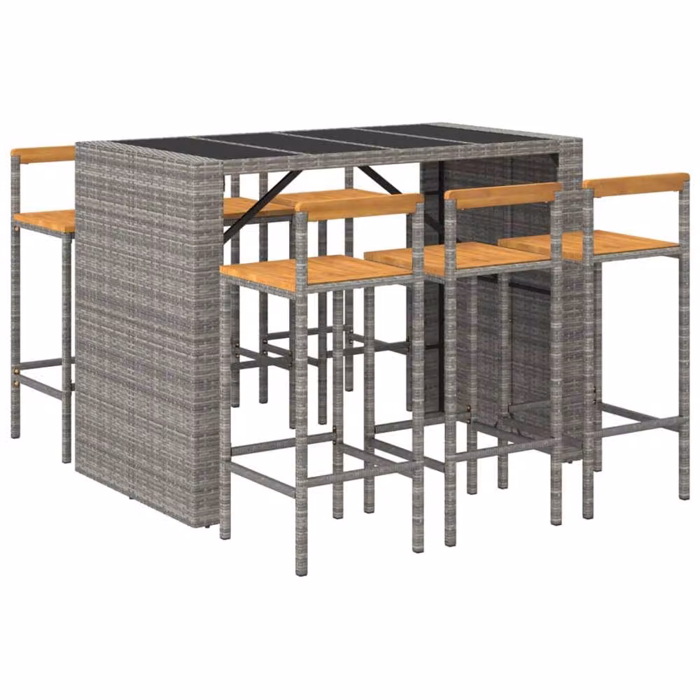 Berkfield Home 7 Piece Grey Poly Rattan and Solid Acacia Wood Garden Bar Set – 3