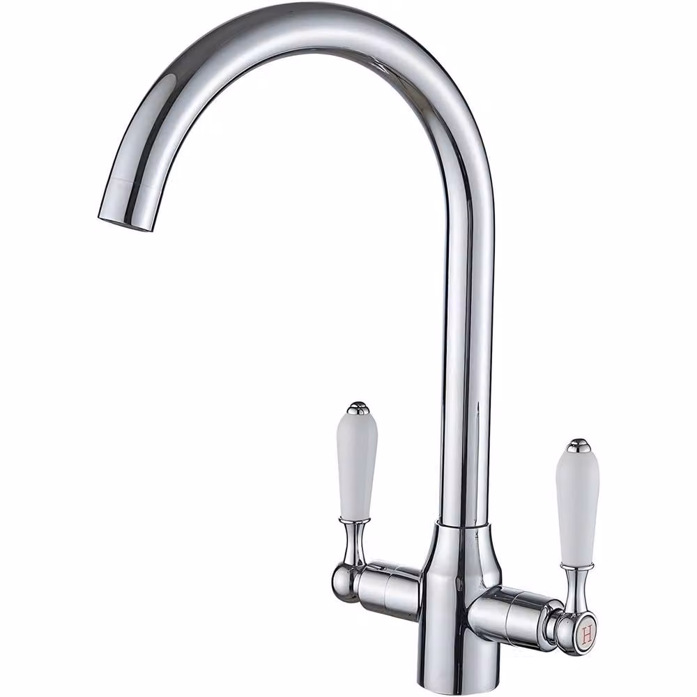 Heable Chrome Dual-Lever Ceramic Disc Kitchen Mixer Tap with Swivel Spout in Silver – 3