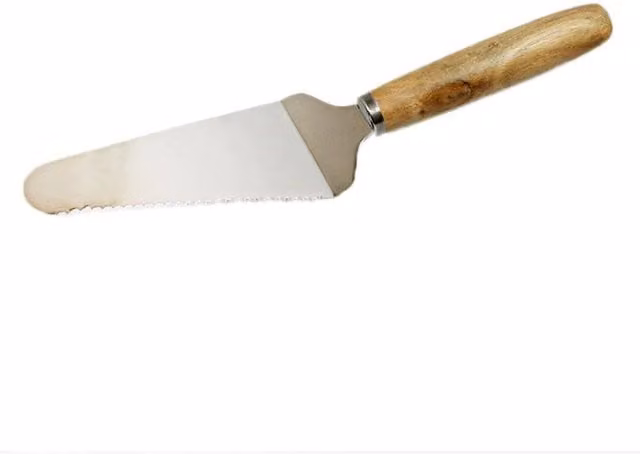 KDMK Silver Stainless Steel Serrated Cake Server with Bamboo Handle, 33 cm