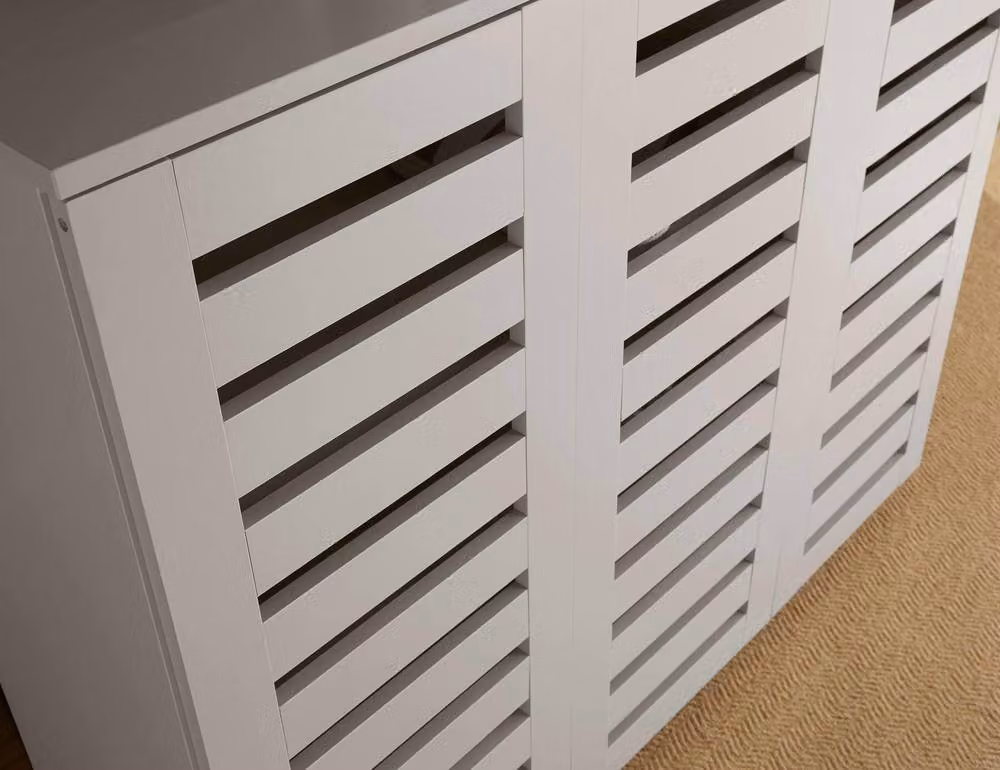 Home Source Oslo 3 Door Shoe Storage Cabinet in Grey with Slatted Hinged Doors – 2