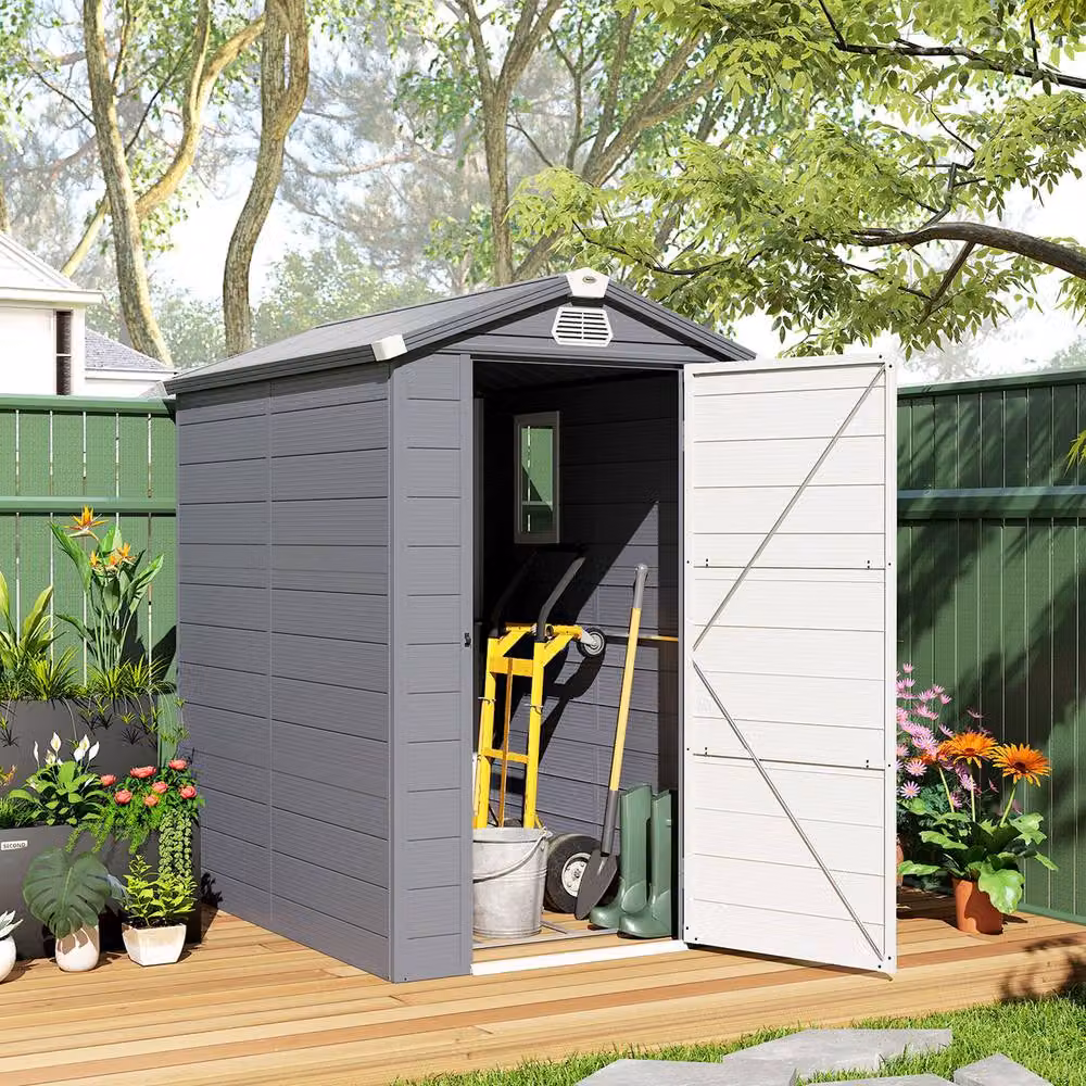 Rolipo Grey Plastic Garden Shed with Aluminium Frame – 4