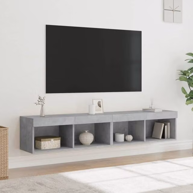 Berkfield Home Set of 2 Modern TV Cabinets with LED Lights in Concrete Grey, W/D/H: 80 x 30 x 30 cm – 1