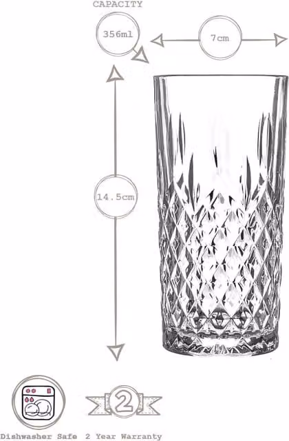 LAV Odin Geometric Highball Tumbler Glasses, Clear, 356ml, Pack of 12