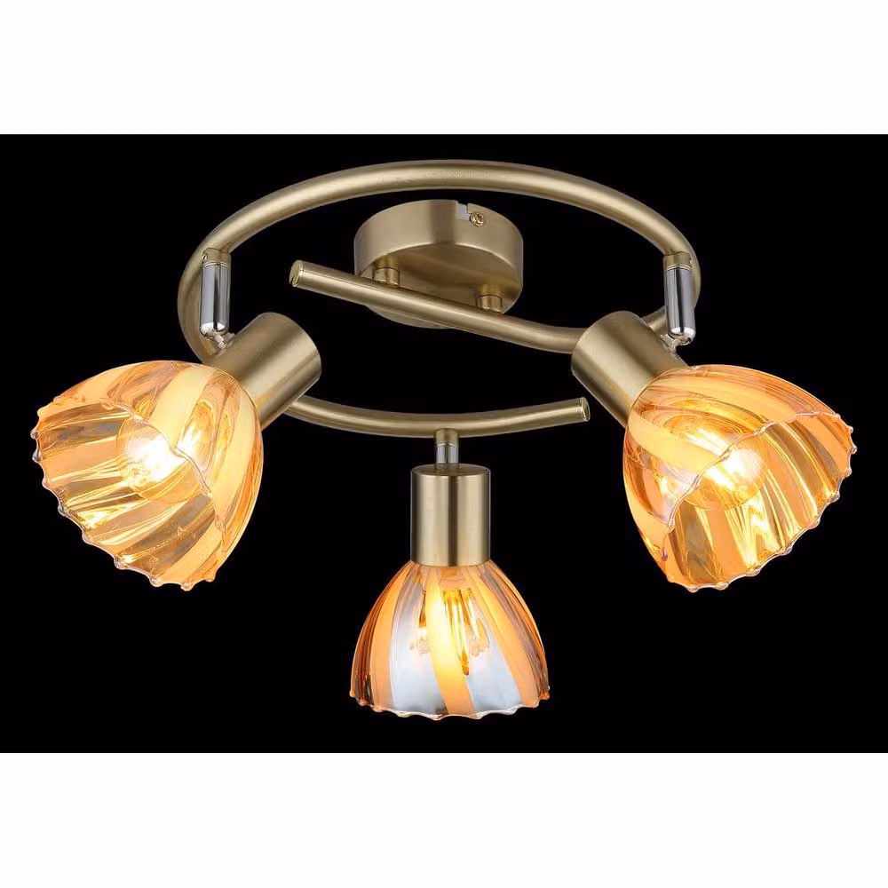 Netlighting Zachery Adjustable Ceiling Spotlight in Brass with Amber Glass, 3x E14 – 2