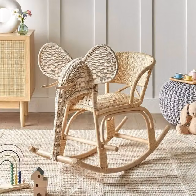 Wyld and Coco Kids Elephant Rocking Chair in Natural Beige Rattan – 1