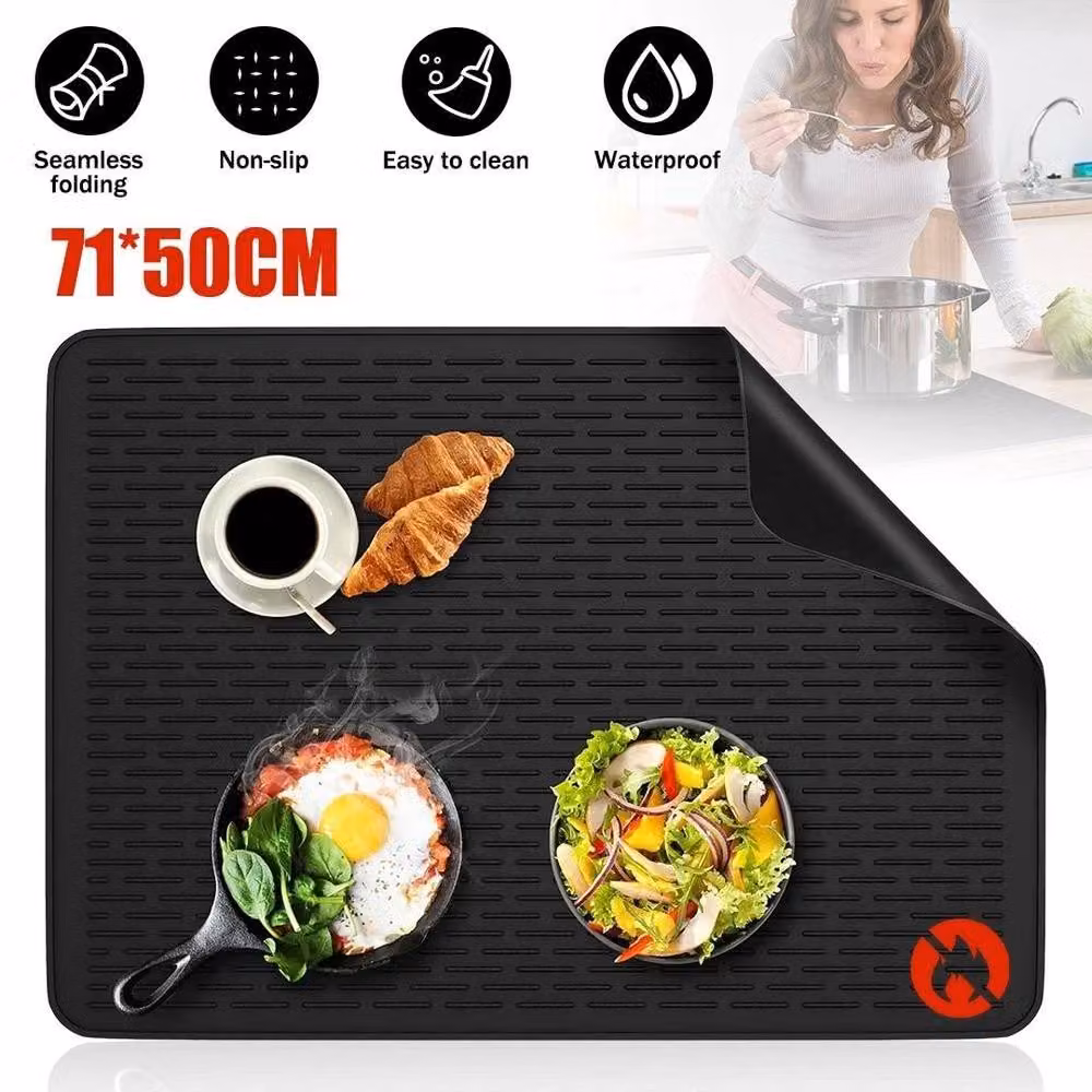 FLAVORA Black Heat Resistant Silicone Countertop Mat, W: 71 cm, D: 50 cm – 6