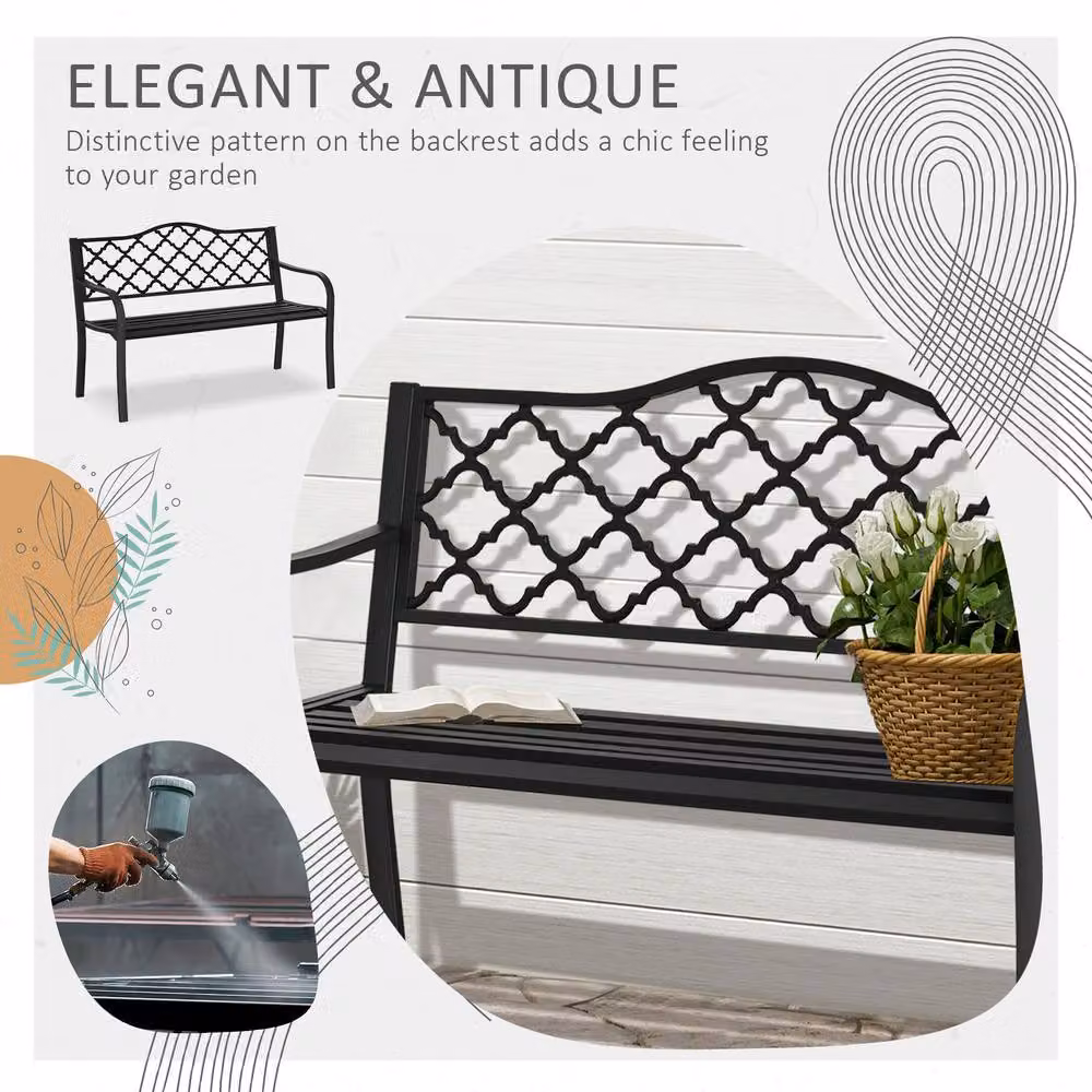 OUTSUNNY Cast Aluminium 2 Seater Garden Bench in Black Verdigris Antique Style – 3