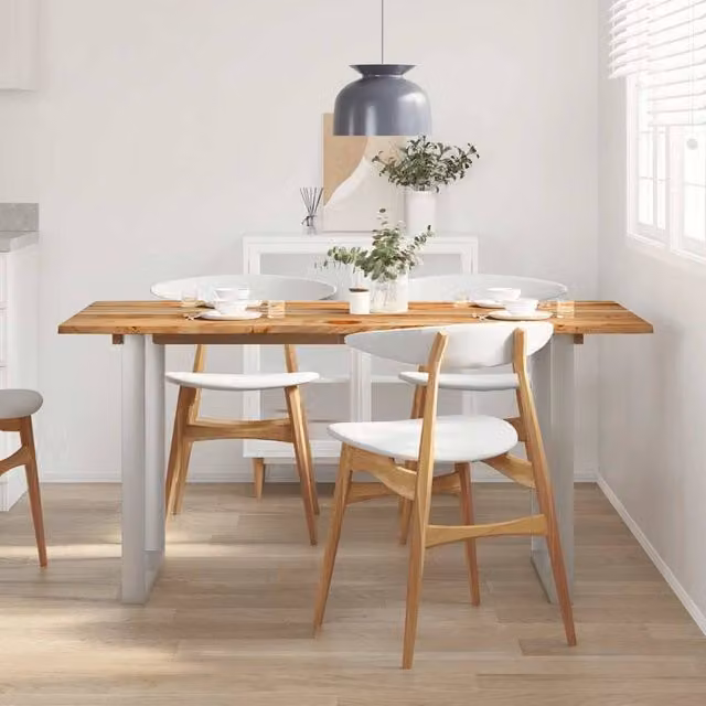 Berkfield Home Sturdy Solid Acacia Wood Dining Table in Brown with Silver Metal Legs, W/D/H: 154 x 80 x 76 cm