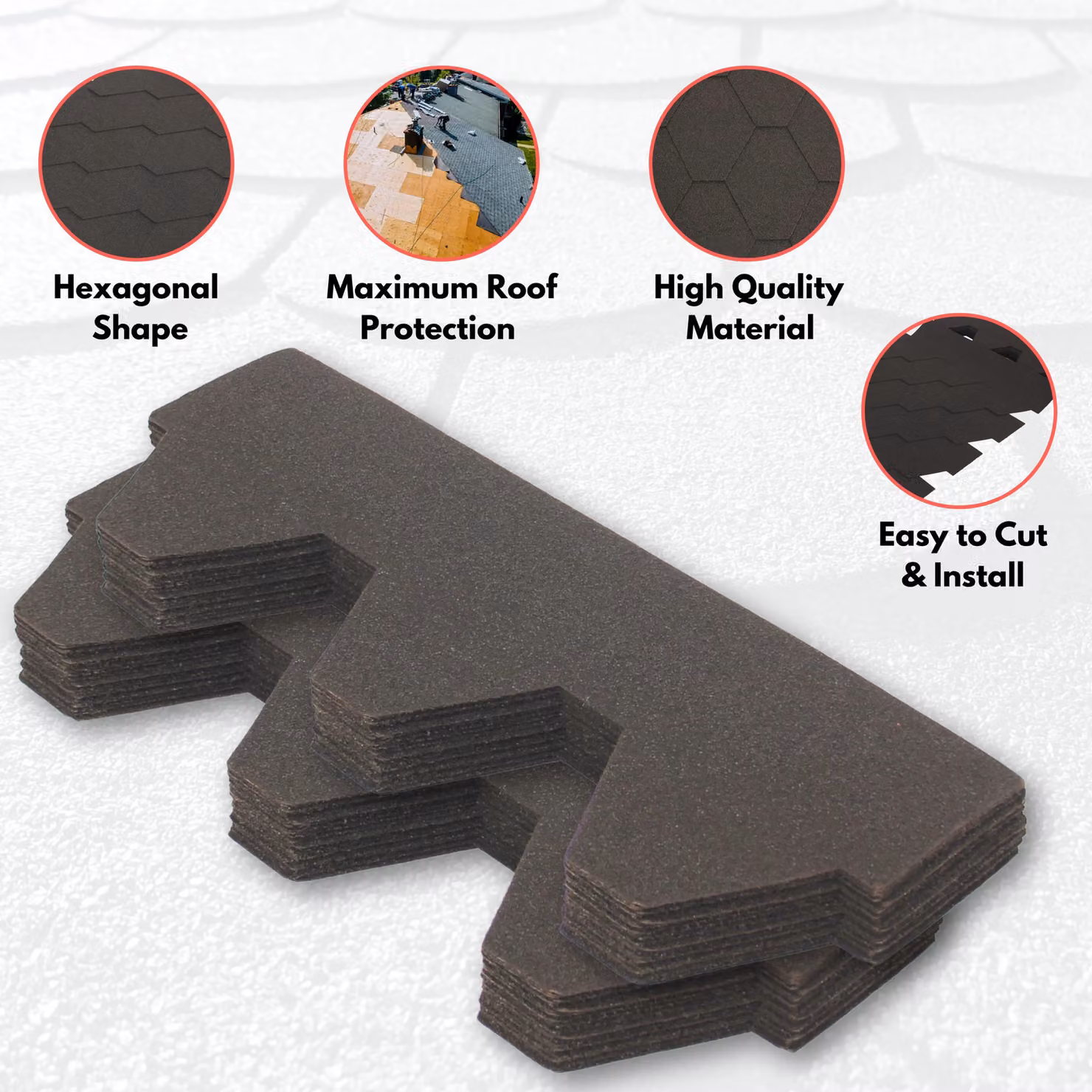 Novecrafto Heavy Duty Hexagonal Asphalt Roof Shingles, Black, 25 Pieces, W: 80 cm, H: 31.5 cm – 3