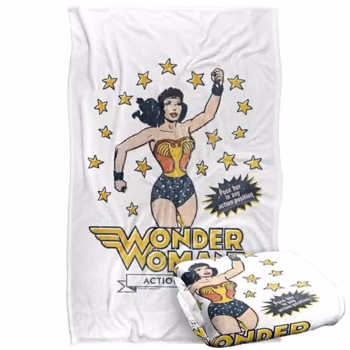Warner Bros. DC Wonder Woman Action Figure Super Soft Fleece Throw Blanket, Multicolour, W: 91.44 cm x L: 147 cm