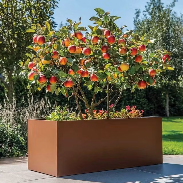 Access Garden Products Galvanised Steel Trough Planter, Brown/Multicolour, W/D/H: 120 x 40 x 40 cm