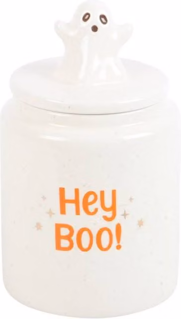 KDMD Hey Boo Ghost Ceramic Storage Jar in White and Orange