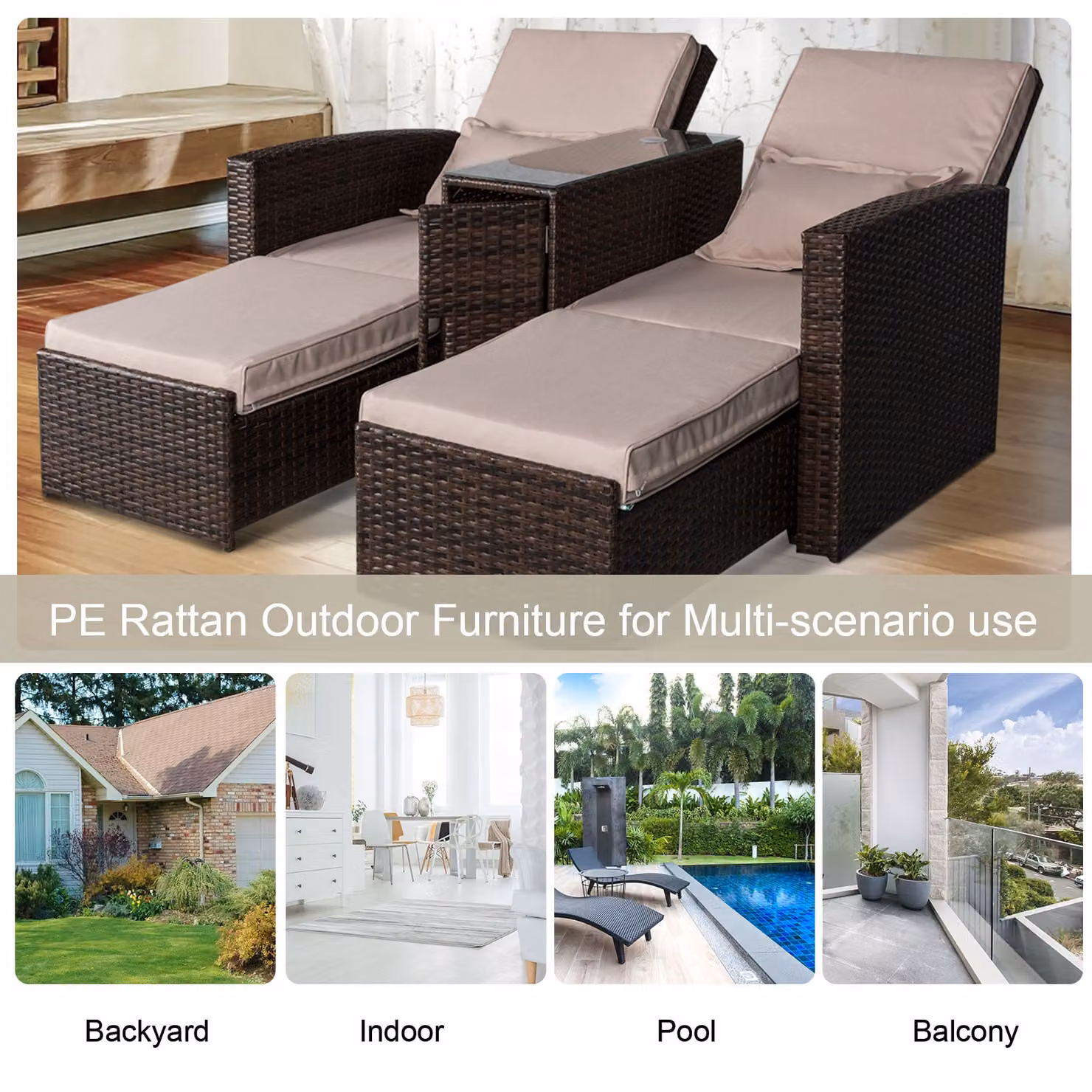 Outsunny Brown Rattan Garden Sofa Lounger Set for Terrace and Garden – 6