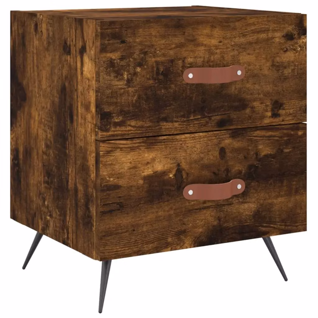 Berkfield Home Set of 2 Smoked Oak Bedside Cabinets in Brown, W/D/H: 40 x 35 x 47.5 cm – 3