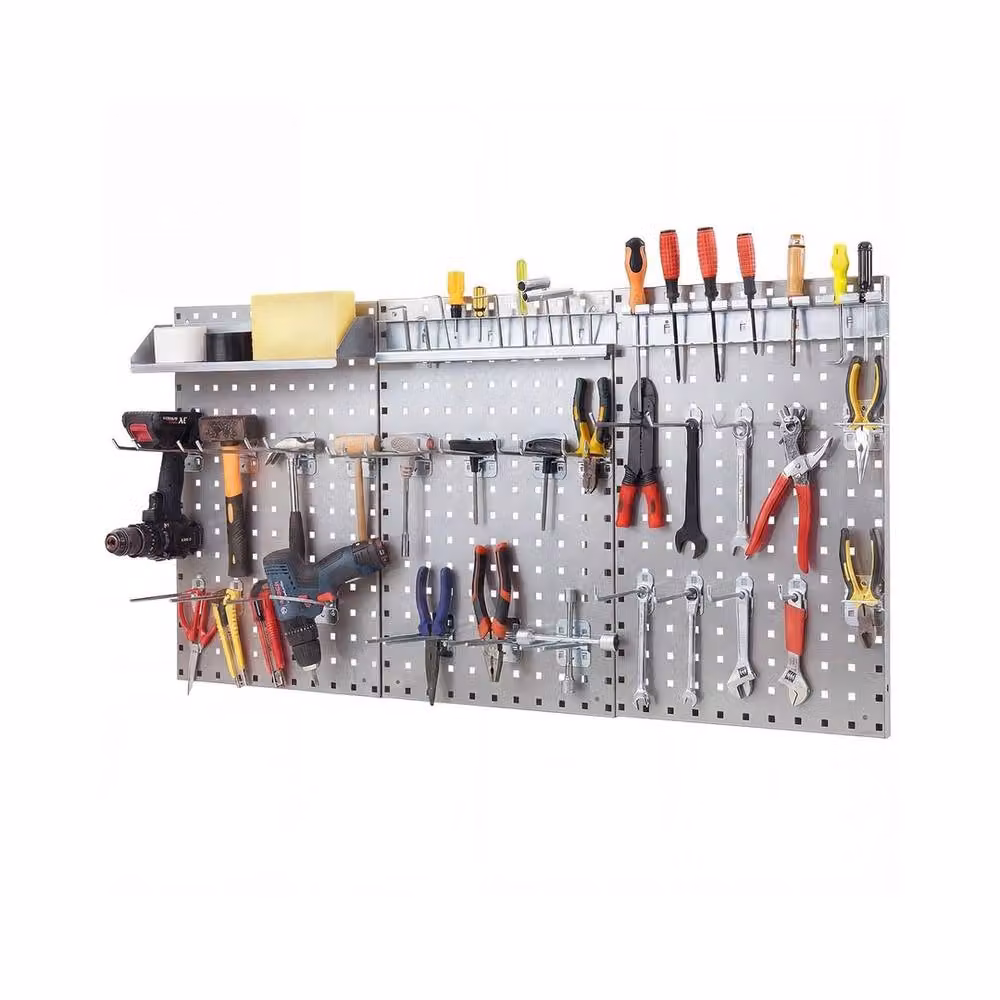 SPETLEK 3 Panel Wall Mount Pegboard Tool Storage System in Silver – 2