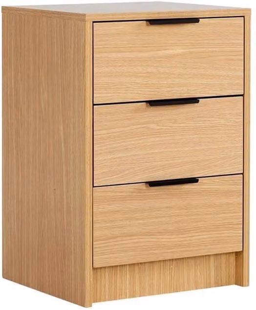 Nordara Natural Oak Effect 3 Drawer Bedside Table and Bedroom Storage Cabinet – 1