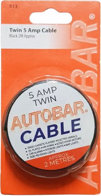 Autobar 5 Amp Twin Cable - Black