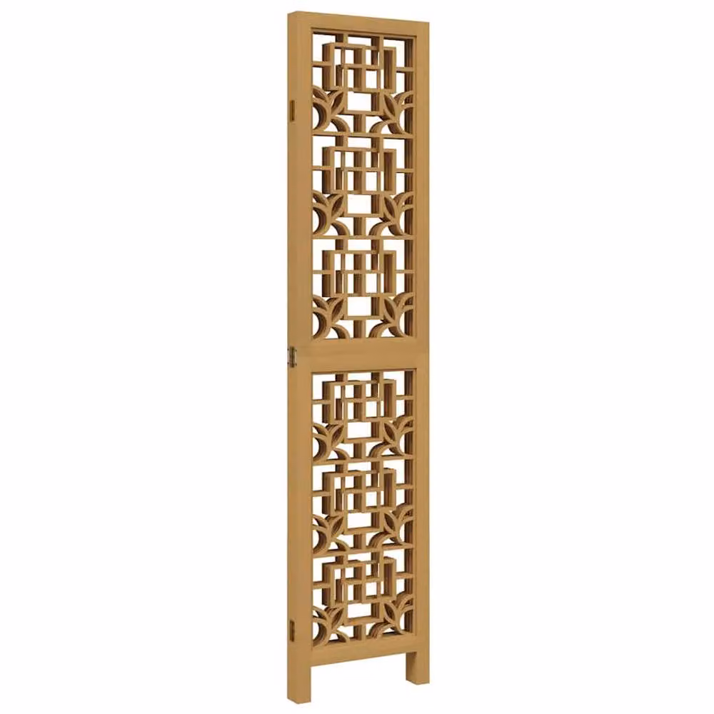 Berkfield Home 4-Panel Room Divider in Light Tan Brown Solid Paulownia Wood – 3