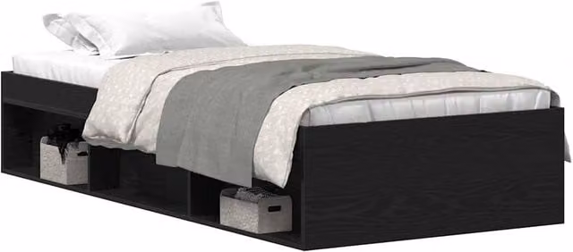 Berkfield Home Black Oak Bed Frame with Side Compartments, W/D/H: 100 x 200 x 35 cm