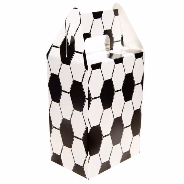 LG-Imports Pack of 12 White and Black Football Party Lunch Boxes made from Corrugated Cardboard and Paper