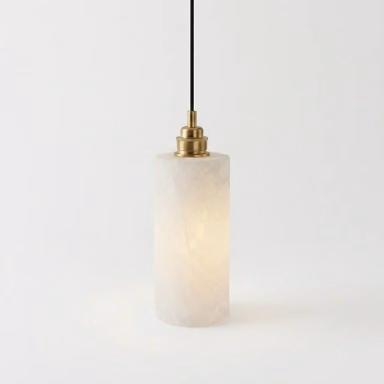 Araco Lumière Frozen Voss Alabaster Pendant Light in White and Gold/Brass