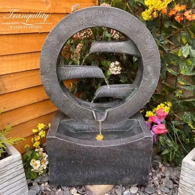 Tranquility Eclipse Solar Powered Grey Stone Cascade Water Feature