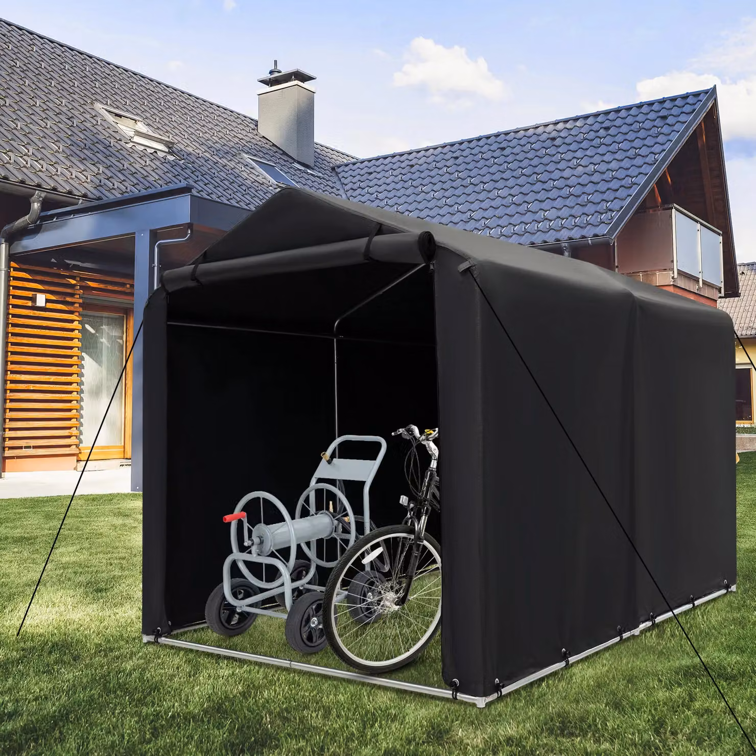 Costway Outdoor Bike Storage Shed and Portable Motorcycle Garage Shelter in Grey, W/D/H: 218 x 160 x 164 cm – 3