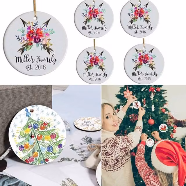 SPETLEK Multicolour and Gold Ceramic Oval Floral Christmas Hanging Pendant Decoration