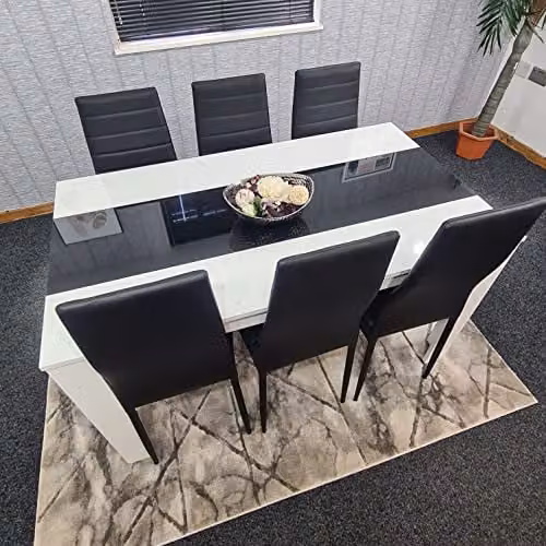 KOSY KOALA Modern Kitchen Dining Set with Rectangular White Glossy Table and 6 Black Chairs, W/D/H: 140 x 80 x 75 cm
