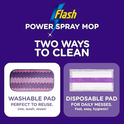 Flash Power Spray Mop Starter Kit with Microfibre Washable Pad, Purple – 7