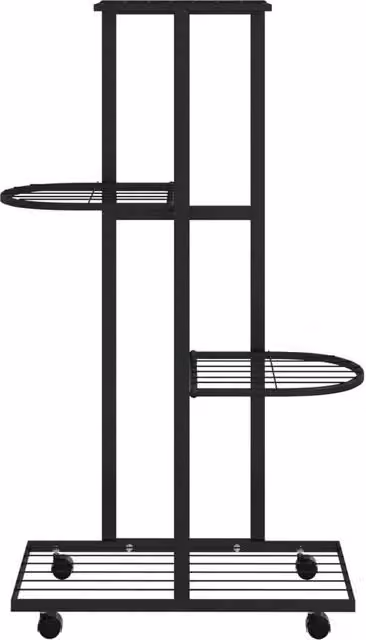 Berkfield Home 4-Tier Metal Flower Stand with Wheels in Black, W/D/H: 44 x 23 x 80 cm – 1