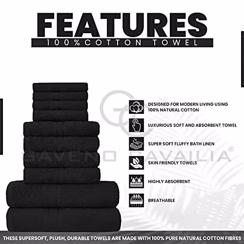 GAVENO CAVAILIA 10 Piece Egyptian Cotton Towel Set in Black – 2