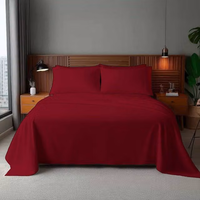 Snug City Red Microfibre Soft Touch Plain Dyed Flat Sheet, W: 140 cm, L: 200 cm – 1