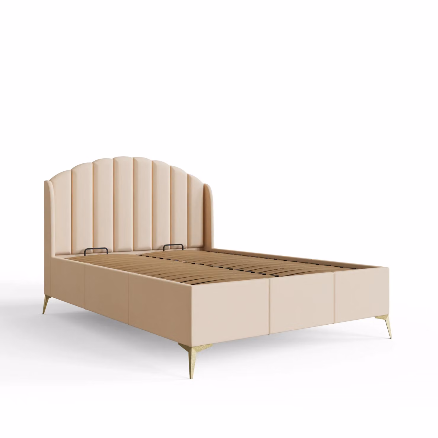 GFW Pettine King Size Upholstered Velvet Ottoman Storage Bed in Beige and Gold, W/D/H: 180 x 200 cm – 2