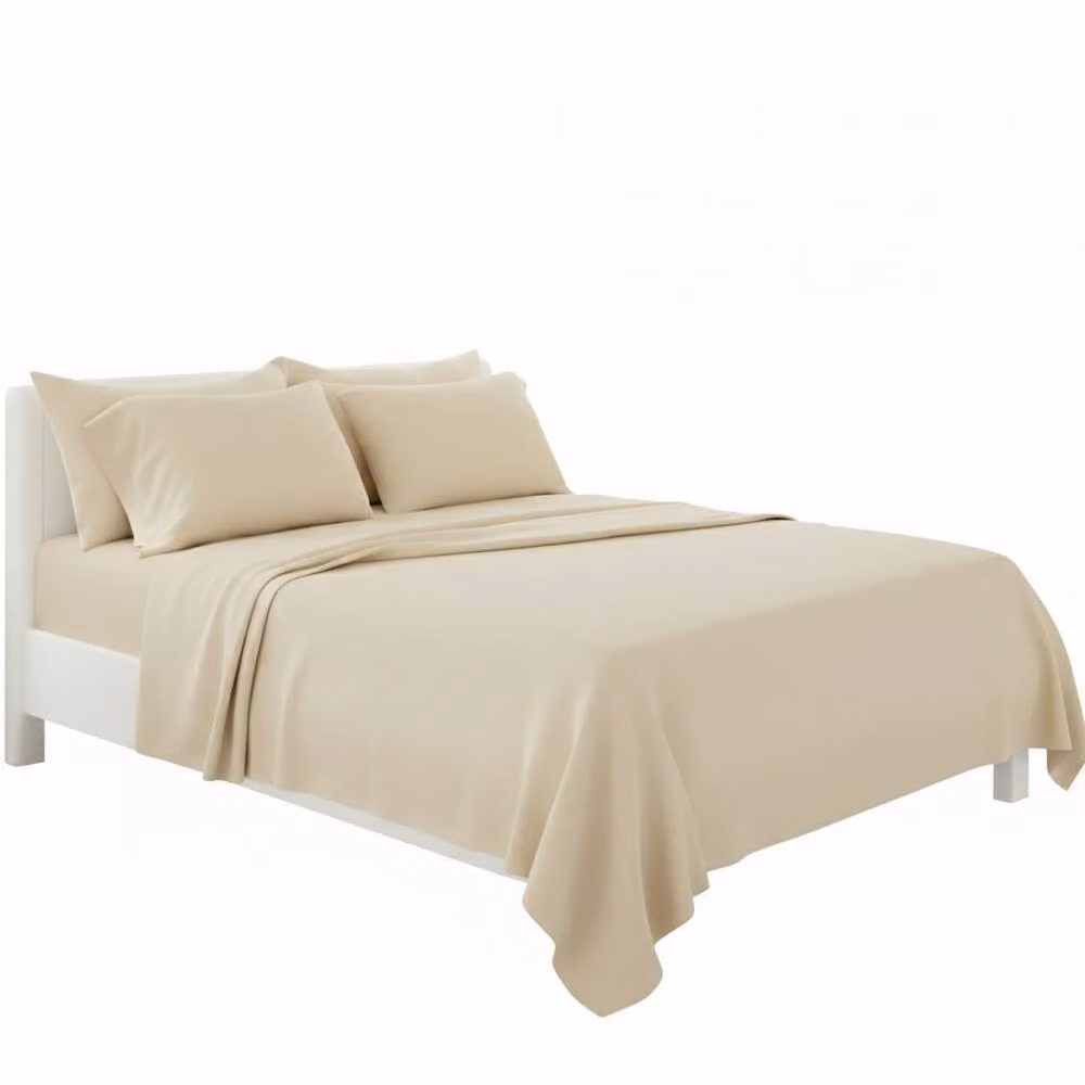 Snug City Plain Cream Poly Cotton Easy Care Fitted Sheet and Matching Pillowcases Set, W/D/H: 180 x 200 cm – 2