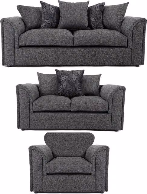 Furnishings For Less UK Byron Dundee Chenille Fabric 3 Piece 6 Seater Sofa Suite in Grey