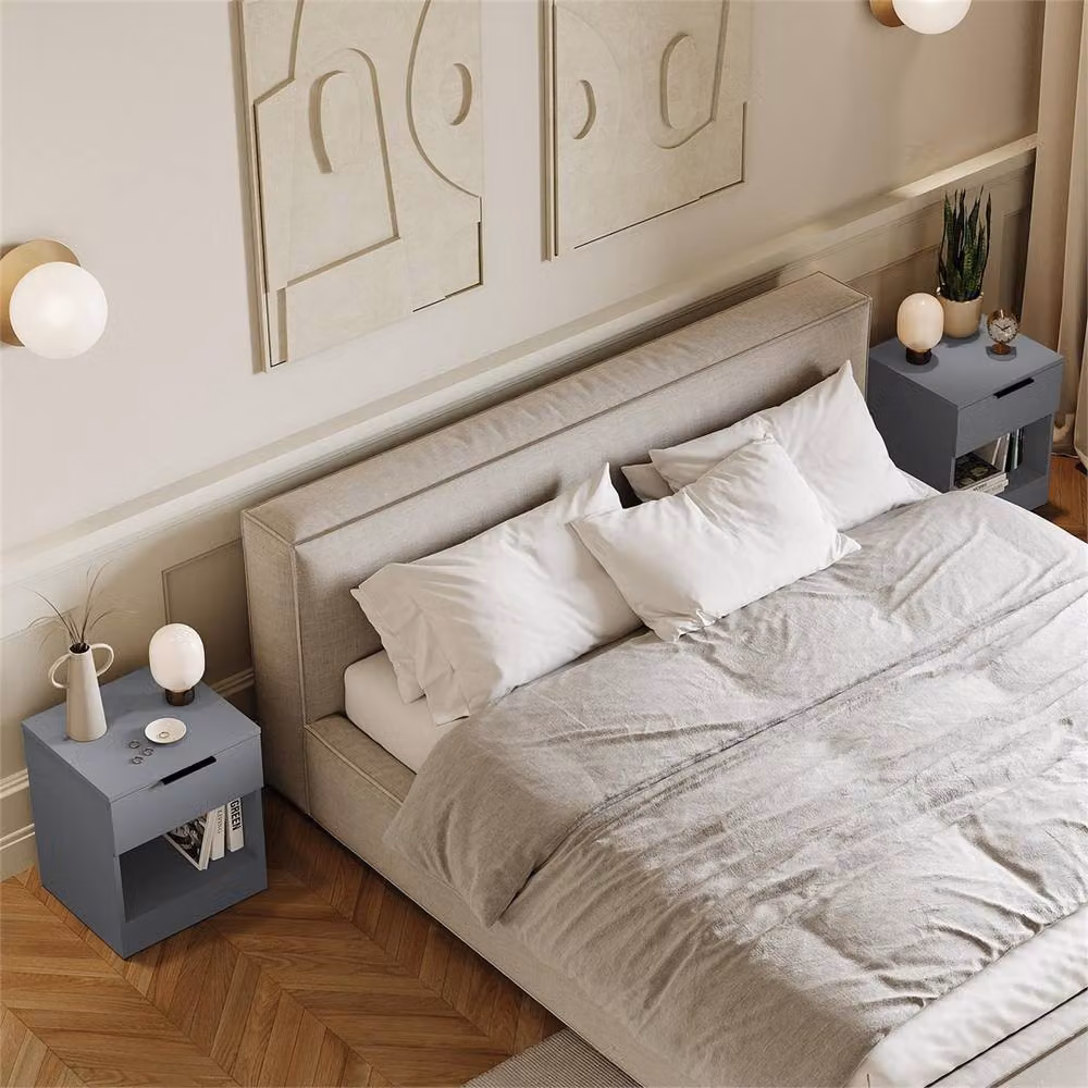 FORGEVIO Set of 2 Grey 1 Drawer Modern Wood Storage Units – 3